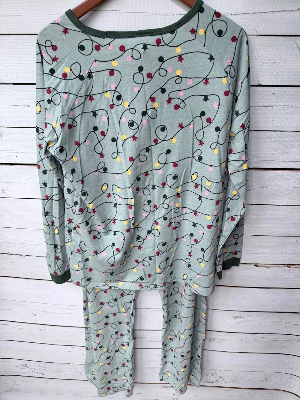 Women's Light Green Festive String Light Pajama Set
